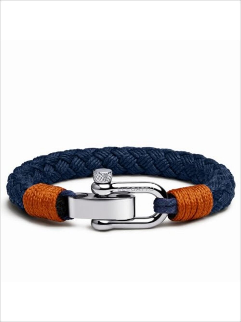 Elegatto Pelagus Men's Cotton Rope Stainless Steel Shackle Bracelet Large 10in